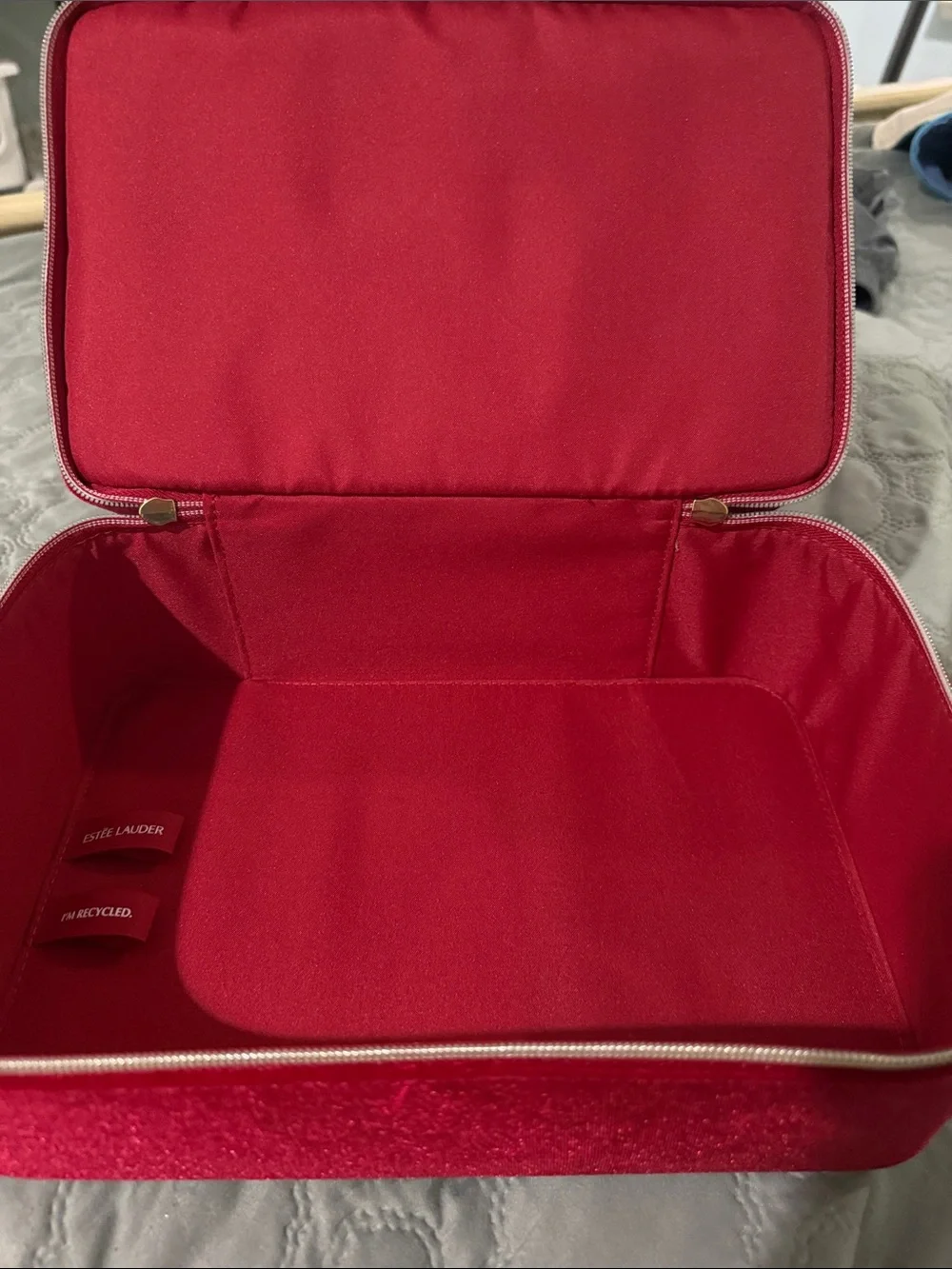Estee Lauder Velvet Cosmetic Case in Deep Red with Gold Hardware